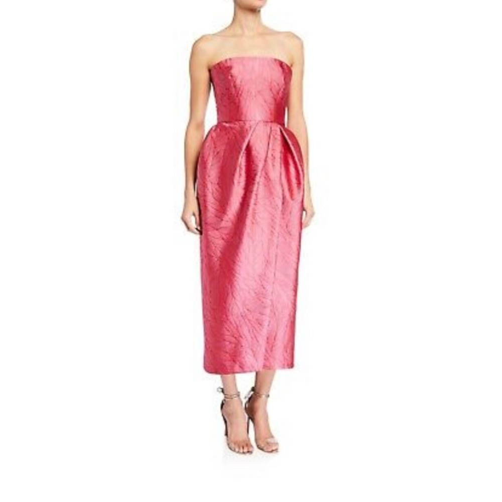 BNWT Monique Lhuillier Pink Strapless Slip Brocade Midi Cocktail Dress Sz 4 8
